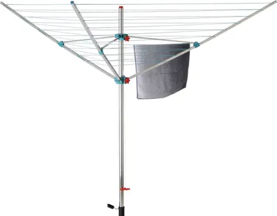 Produktbild von Wäschespinne Vento | 3 Tragarmen | Aluminium | Hx⌀ 180x180cm | Witterungs- und UV-beständige Kunststoff | Frei drehbar | Extra große Kantenlänge | Inkl. Bodenhülse mit Deckel