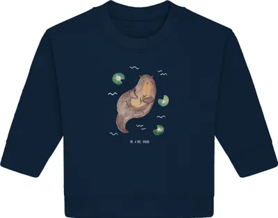 Produktbild von Mr. & Mrs. Panda Organic Baby Pullover Otter Seerose 24. - 36. Monat - French Navy - Geschenk, Fluss, glücklich, Seeotter, Bullover, Wasser