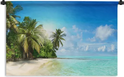 Produktbild von MuchoWow® Wandteppich Wandbehang Meer - Palme - Strand - Tropisch - Blau - Grün 120x80 cm Tapisserie Dekoration Wandtuch - Wanddekorationen - Wandtücher