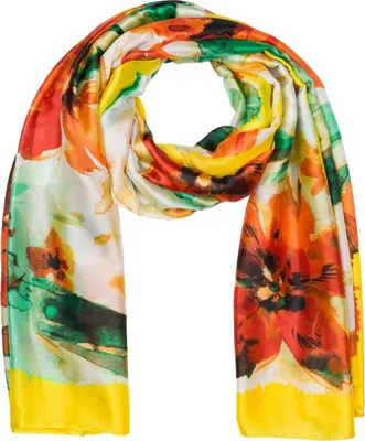Produktbild von styleBREAKER Damen Schal mit buntem Blumen Muster im Aquarell Stil, Seidig leichtes Tuch 01016238