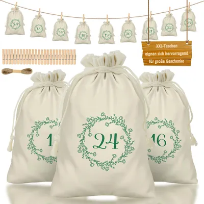 Imagen del producto de Calendario de Adviento para rellenar - 24 bolsas beige