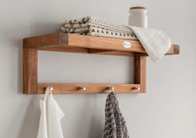 Produktbild von Destiny Wandregal SPA & LIVING Regal mit Haken 61x23x20 cm Teak