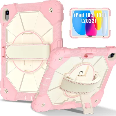 Obrázek produktu pro Pouzdro pro iPad 10th Gen 2022 10,9 palec, pouzdro na tablet s 360° otočným popruhem na ruku a stojánkem Růžový
