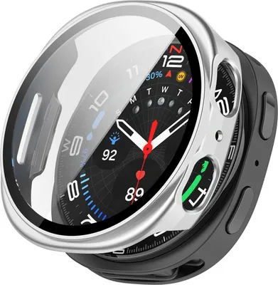 Obrázek produktu pro Pro Samsung Galaxy Watch 8 44mm plastové ochranné pouzdro + 9H tvrdé sklo Silver