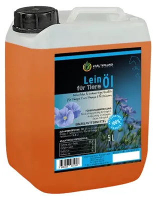 Produktbild von Kräuterland Leinöl für Pferde & Hunde 5 Liter kaltgepresst in Kanister