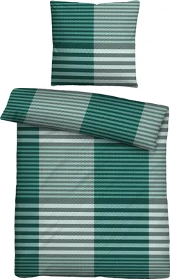Produktbild von biberna Feinbiber Bettwäsche 0004106 KARO-STREIFEN color: salbei, size: 1x 135x200 cm + 1x 80x80 cm
