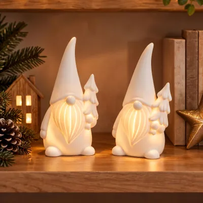Produktbild von 2er Set LED Deko Figur Weihnachtsmann H15cm Porzellan Weihnachtsdeko Tischdeko