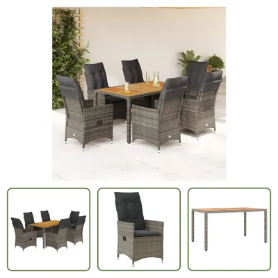 Produktbild von The Living Store 7-tlg. Garten-Essgruppe mit Kissen Grau Poly Rattan