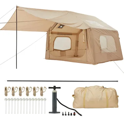 Produktbild von Aufblasbares Campingzelt - Familienzelt - 4-Jahreszeiten - 600D-Oxford-Gewebe mit reflektierender Folie - Wasserdicht - Ofenrohröffnung - Für 2–6 Personen