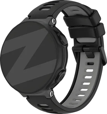 Produktbild von Bandz Sportarmband mit Schnalle passend für Garmin Forerunner 235 / 735 - Hochwertiges Silikonmaterial Smartwatch-Armband - Schwarzes & Graues Silikonarmband