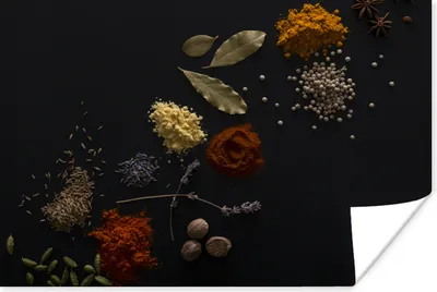 Produktbild von MuchoWow® Poster Kräuter - Schwarz - Gewürze - Küche - Kochen 180x120 cm - Fotoplakat