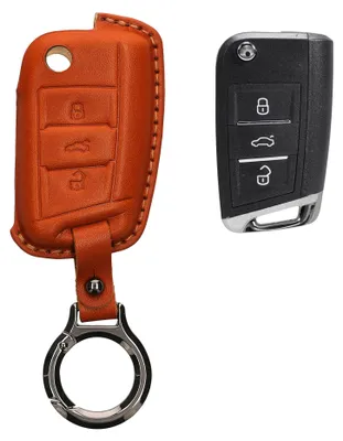 Produktbild von kwmobile Schlüsselhülle für VW Golf 7 MK7 3-Tasten Autoschlüssel Hülle Leder - Autoschlüssel Schlüssel Hülle - Schlüsselcover Schlüsselschutz in Braun