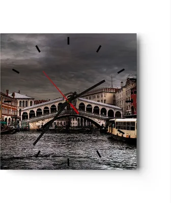 Produktbild von Wanduhr - Quadrat - Glasuhr - Venedig Brücke Wasser Stadthäuser - 30x30cm - Schleichendes Uhrwerk - Lautlos - zum Aufhängen bereit - Dekoration Modern - Wanddekoration aus Glas - C3AC30x30-0339