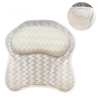 Obrázek produktu pro Polštář do vany s 6 přísavkami, 3D prodyšný polštář do vany s opěrkou hlavy, protiskluzový polštář do vany, bílý, 42x40 cm