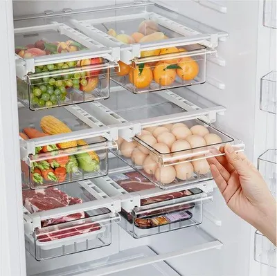 Produktbild von Kühlschrankorganizer - Ausziehbare Salatdose für die Küche - 1 Stück - Transparent Kunststoff