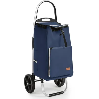 Produktbild von Sekey Klappbar Einkaufstrolley 2 Räder Aluminium, mit 50L Wasserdichter Tasche, Kühlfach, Blau