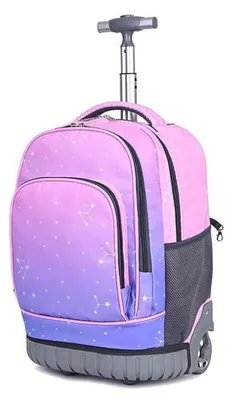 Image de Sac à dos à roulettes pour enfants et adolescents, imperméable, rose et violet, dimensions : 31 x 48 x 21 cm