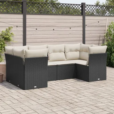 Produktbild von Design 6-tlg. Garten-Sofagarnitur mit Kissen Schwarz Poly Rattan, Gartenmöbel-Sets 2024 Neu