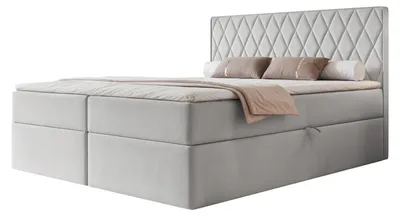 Produktbild von Boxspringbett PONTI 140x200 Rautensteppung Bettkasten Bonellmatratze Samt Taubengrau