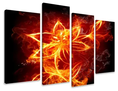 Produktbild von Visario Leinwandbild Feuer Blume 130x80 cm – 4-teilig, Bild Wandbild Kunstdruck, aufhängfertig, Echtholzrahmen, Zackenaufhänger, Art. 6147