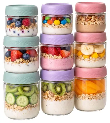 Imagen del producto de Juego de 9 frascos de vidrio para conservar alimentos, ideal para preparar "overnight oats" (avena remojada durante la noche)