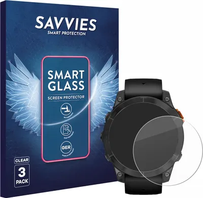 Produktbild von 3x Savvies Schutzglas Folie für Garmin Fenix 7 Pro Solar (47 mm) 9H Panzer Schutzfolie Glas Displayschutz klar transparent