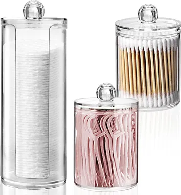 Productafbeelding van Wattenschijf Dispensers - Make-up Opbergers - Badkamer Organiseren - Drie Delige Set - 3 Stuks - Transparant