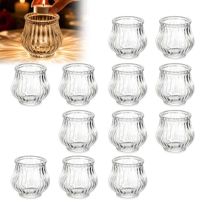 Teelichthalter Glas 12 Stück, klar gerippt, Teelichtgläser
