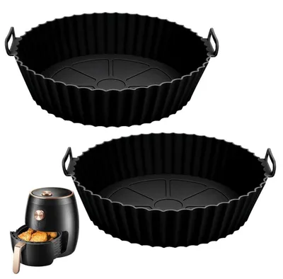 Zdjęcie produktu dla Silikonowa forma do frytkownicy bezolejowej, okrągła, 20 cm, czarna, wielokrotnego użytku, zestaw 2 sztuk