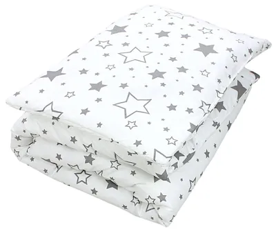 Produktbild von TupTam Kinder Gemusterte Bettdecken Set Ganzjahresdecke Bettdecke Kopfkissen Flachkissen 2tlg., Farbe: Sterne Grau / Weiß, Größe: 135x100 cm