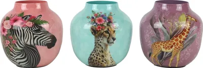 Produktbild von FURNARO Vasentrio Savanna Dreams - 3 Deko-Vasen mit Tiermuster