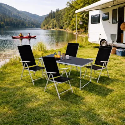 Outdoor Camping Sitzgarnitur 5-teilig silbergrau/schwarz