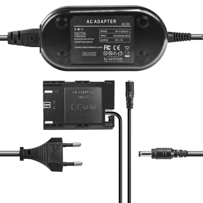 Produktbild von Netzteil mit Akkuadapter für Canon ACK-E6 DR-E6 - 8,1V 3A - mit Chip / voll dekodiert - für EOS 5D Mark II III IV, 5DS, 5DSR, 6D, 60D, 7D II, 70D, 80D