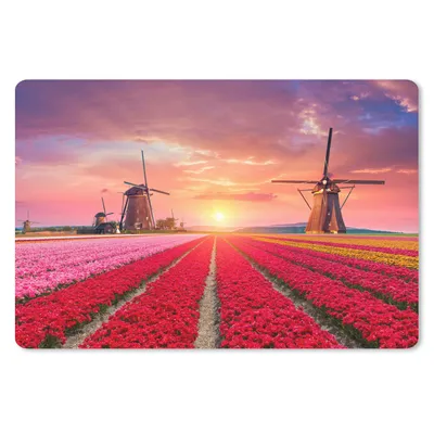 Produktbild von MuchoWow® Schreibtischunterlage Blumen - Windmühle - Tulpen - Sonnenuntergang - Rosa 60x40 cm - XXL Mauspad - Großes Mauspad
