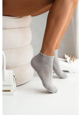 Imagen del producto de Calcetines de algodón para mujer, modelo Milena, color gris, con detalles de malla, tallas 37-41