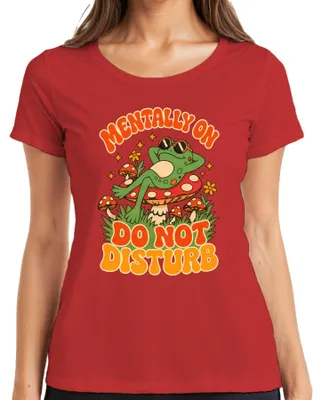 Produktbild von Mentally On Do Not Disturb Frosch Pilz Hippie Statement Sarkasmus Damen T-Shirt, Rot, L