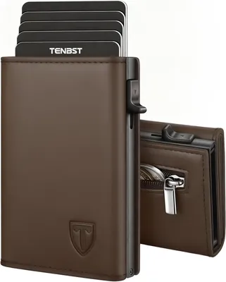 Image de Portefeuille pour homme en cuir véritable, de couleur marron, compact, idéal pour le quotidien