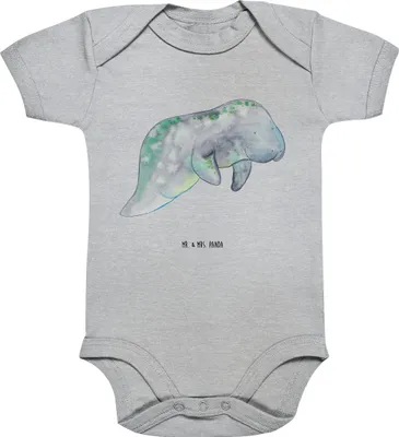 Produktbild von Mr. & Mrs. Panda Strampler Baby Seekuh Chillen 12. - 18. Monat - Heather Grey - Geschenk, Essen, Babybody, Seekühe, babykleidung body, babyanzug, Diät, Zucker, Meer