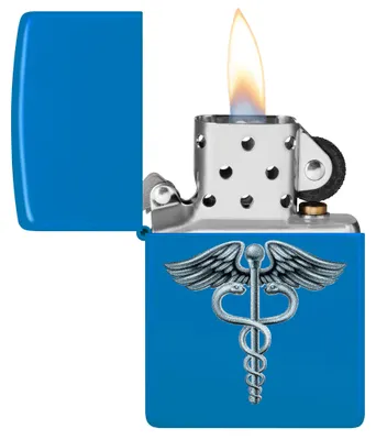 Obrázek produktu pro Zippo 60007387, benzínová zapalovač, motiv Kaduceus, světle modrá, matný povrch