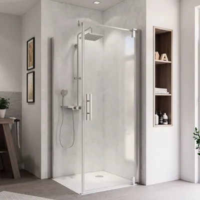 Produktbild von Breuer Europa Design Seitenwand (Anschlag links) für Drehtür alu chromeffekt Klarglas 900 mm