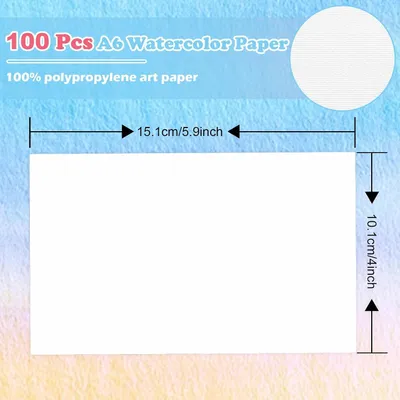 Obrázok produktu pre 100 listov akvarelového papiera A6, 300 g/m², formát na pohľadnice, biela farba, rozmery 10,1 x 15,1 cm, akvarelový blok určený na kreslenie a písanie