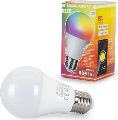 Produktbild von SMART E27 LED Leuchtmittel RGB 9W warmweiß RGBW App Steuerung WIFI Alexa und Google kompatibel