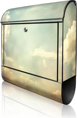 Produktbild von banjado Design Briefkasten Stahl schwarz mit Zeitungsfach pulverbeschichtet "Himmel Vintage" 38x46x12,5cm & 2 Schlüssel - Postkasten A4 Einwurf inkl. Montagematerial [BKSCH 12290]