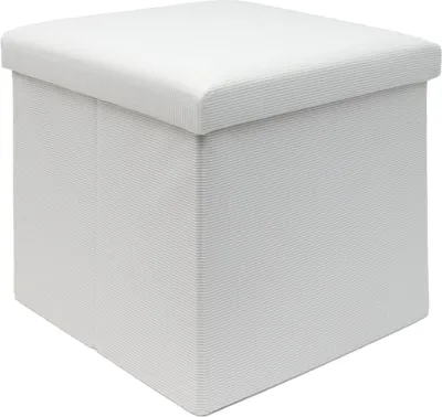 Obrázek produktu pro Intirilife Skládací stolička 38 x 38 x 38 cm v BÍLÉ barvě - kostka sedáku s úložným prostorem a víkem z látky manšestrového vzhledu - kostka sedáku podnožka úložný box truhla lavice sedák