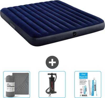 Produktbild von Intex Luftbett – 2 Personen – 183 x 203 x 25 cm – Blau – im Lieferumfang enthalten Spannbettuch - Pumpe en Reperaturset