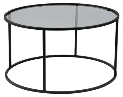 Image de Table basse de salon en verre trempé et métal noir et gris 80 x 80 x 43 cm