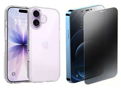 Produktbild von Sichtschutzfolie Transparente Hülle mit Sichtschutzglas Privacy für IPhone 17 , mit Kamera Schutz Stoßfeste TPU Silikon & Displayschutz