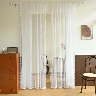 Produktbild von Voile Vorhang Transparent 2er Set, Weiß Tüll Gardinen mit Tupfenmusterm, Stangendurchzug Degisn, 135x230cm