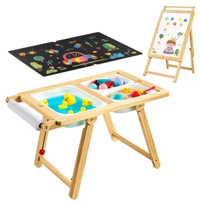 Produktbild von VEVOR Sensorischer Tisch, 7-in-1 Kindertisch, Aktivitätstisch/Staffelei aus Holz mit Doppelseitiger Tafel, Aufbewahrungsboxen, Spiel-Sand- & Wassertisch, für Kinder im Alter von 3-6 Jahren