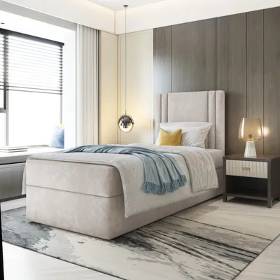 Produktbild von Einzebett Best Mini Boxspringbett mit Bonell-Matratze Bett mit Bettkasten (90x200; Beige Itaka 46, ohne topper)